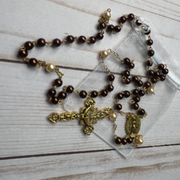 Handmade Brown Glass Pearl Rosary - Picture 3 of 4